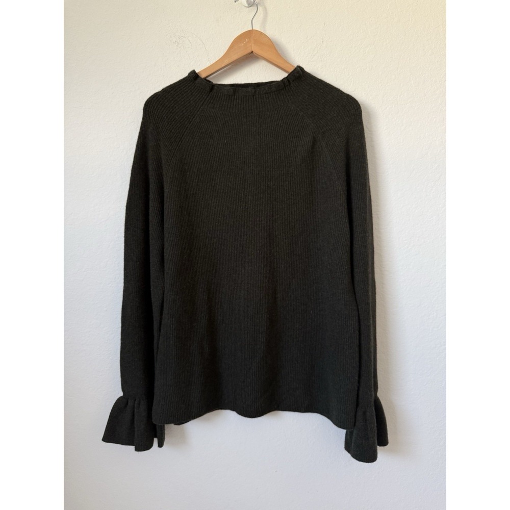 Banana Republic Sweater Womens XL Green Ruffle Sleeve Merino Wool Blend Knit NWT